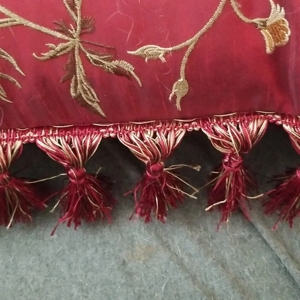Victorian Red Tasseled Embroidered Accent Throw Pillow 18x18